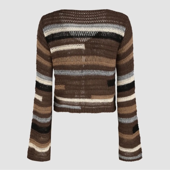 Wool-blend Knit Striped Tie Cardigan - Picture 3 of 3